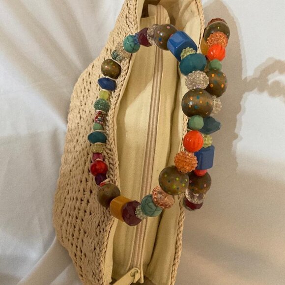 CAPPELLI of N.Y.Straw World wicker bag NWOT colorful jewel/beaded handles - Picture 3 of 5